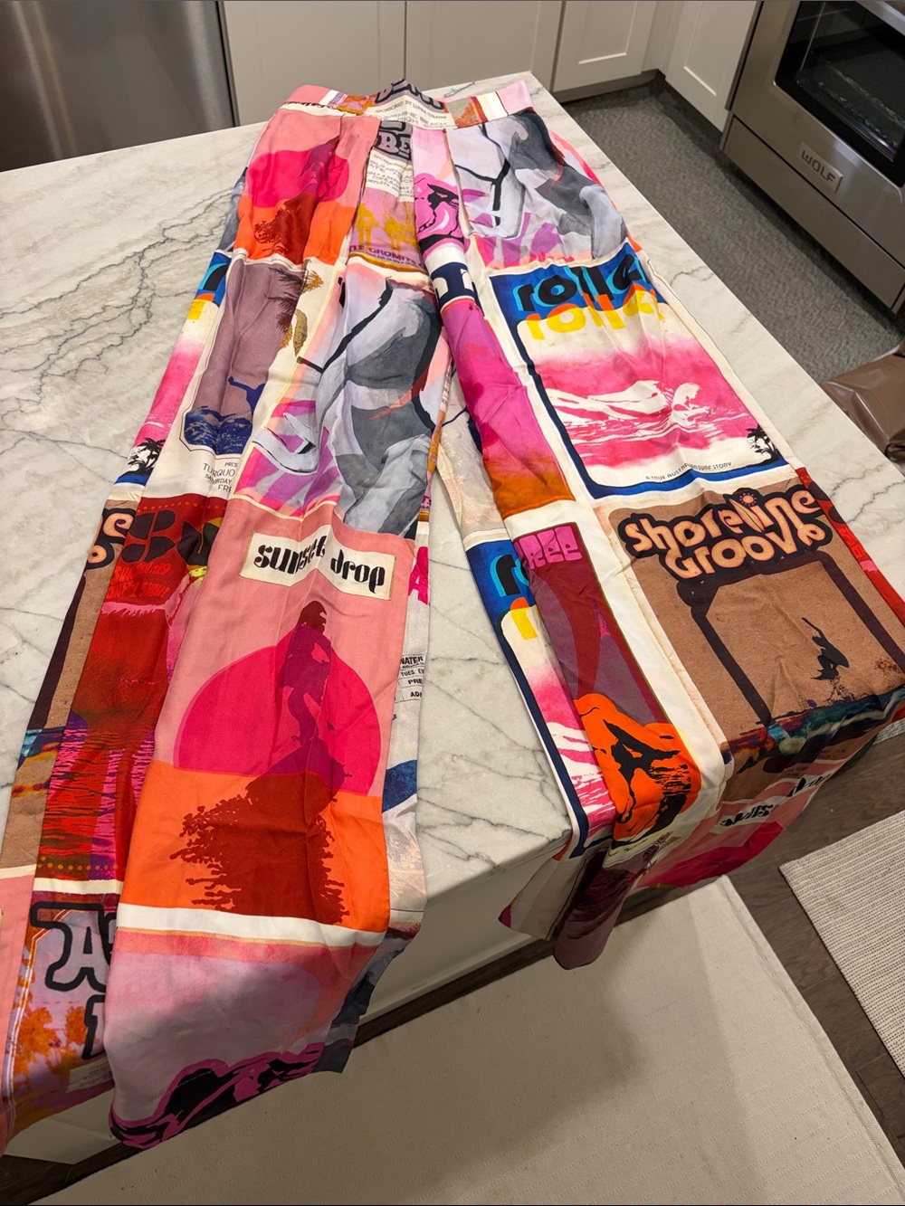 ZIMMERMANN Colorful Retro Poster Print Wide Leg 100% Silk pants SZ 0